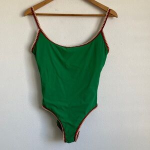 J. Crew Green One-Piece Swimsuit with Red and White Trim‎